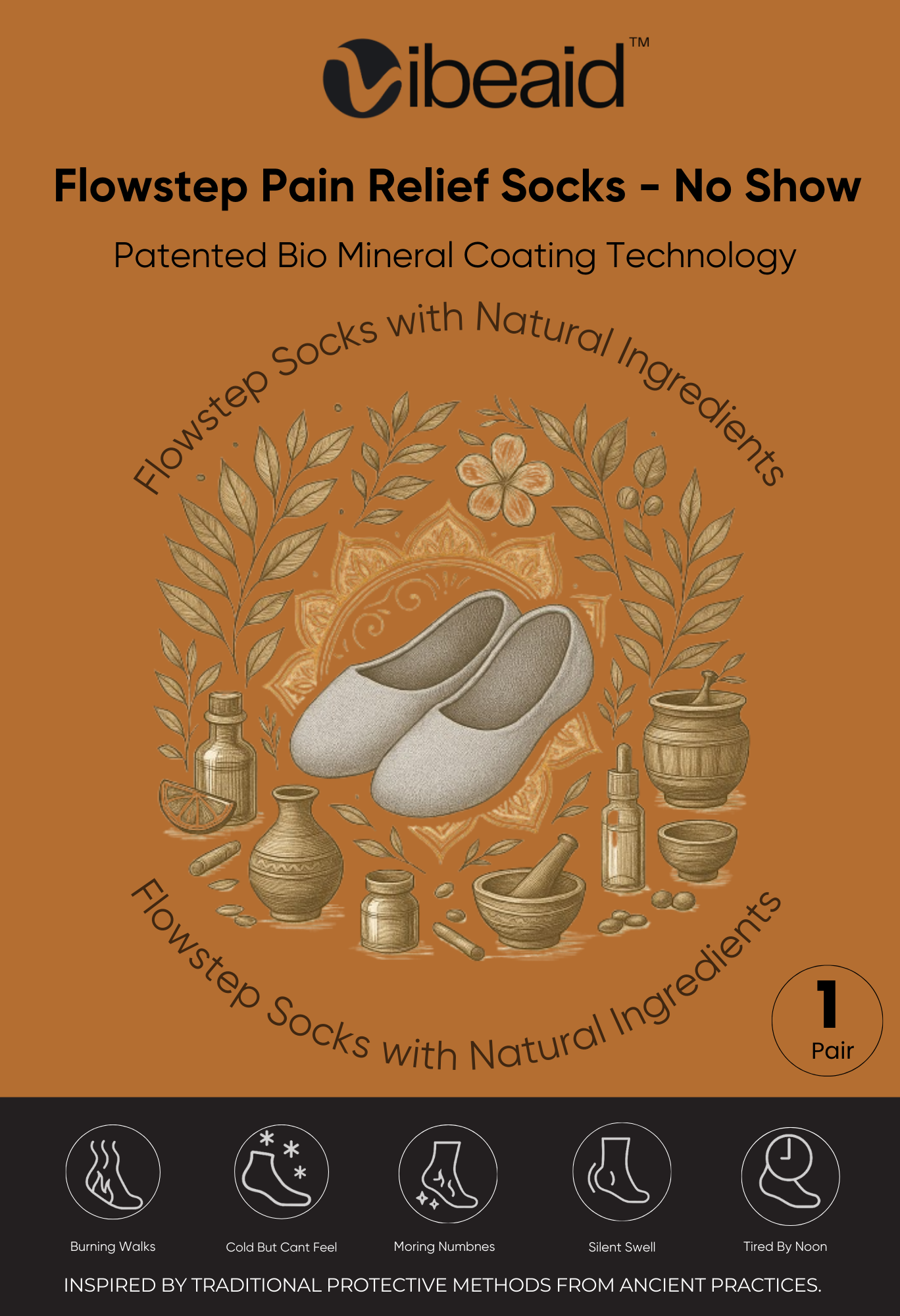 CuEase Copper Coated Natural Pain Comfort Socks - No Show |Angle |Regular