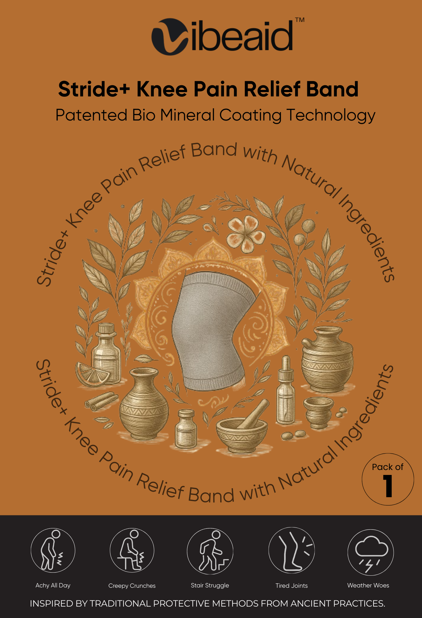Stride+ Copper Coated Natural Pain Comfort Knee Band