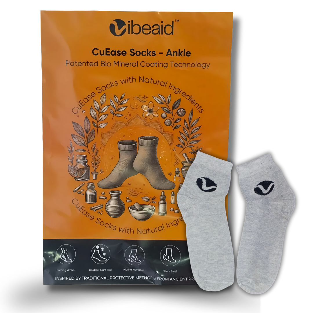 CuEase Copper Coated Natural Pain Comfort Socks - No Show |Angle |Regular